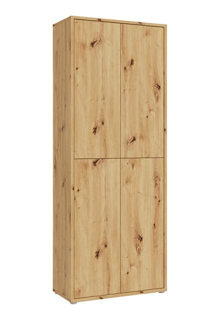 hochschrank mit vier grifflosen tueren in natuerlicher holzoptik