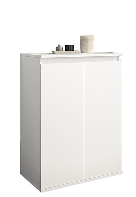 schlichte weisse kommode mit zwei grifflosen tueren