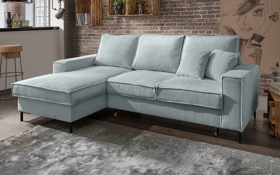 kompaktes ecksofa im cord-look mit schlanken armlehnen