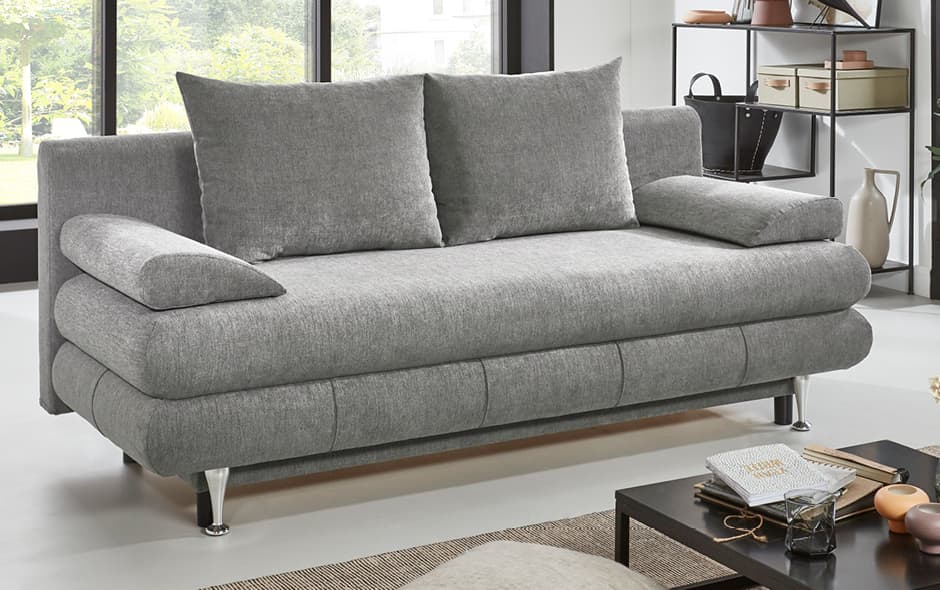 modernes schlafsofa in grau mit bettfunktion und komfortabler polsterung